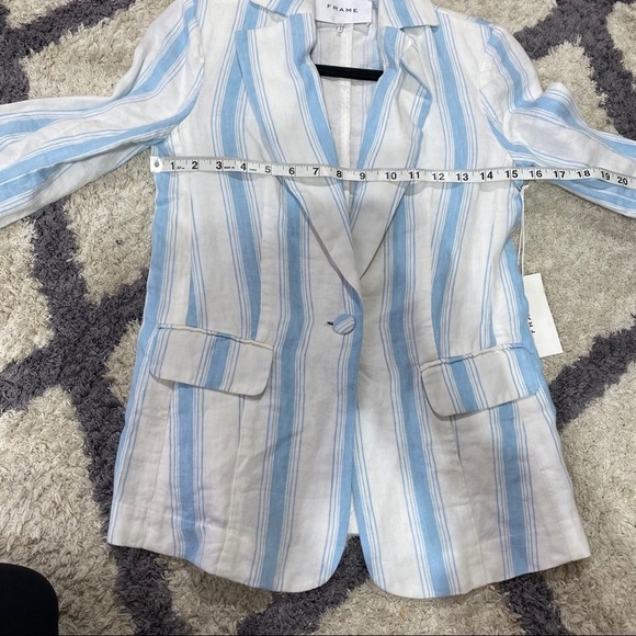 NWT FRAME Blue Stripe Linen Blazer - Picture 13 of 16